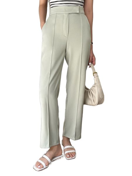 

dazy-less high waist seam detail pants x3k5#, Black;white