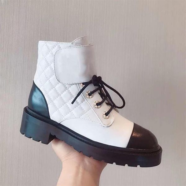 

original style patent calfskin martin boots womens plaid tweed platform flat ankle boot black white leather gingham lace-up wi2227