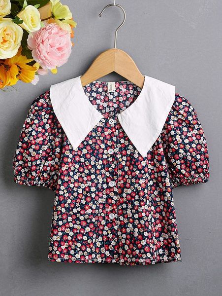 

little girl's little broken flower pendant collar shirt she, White;black