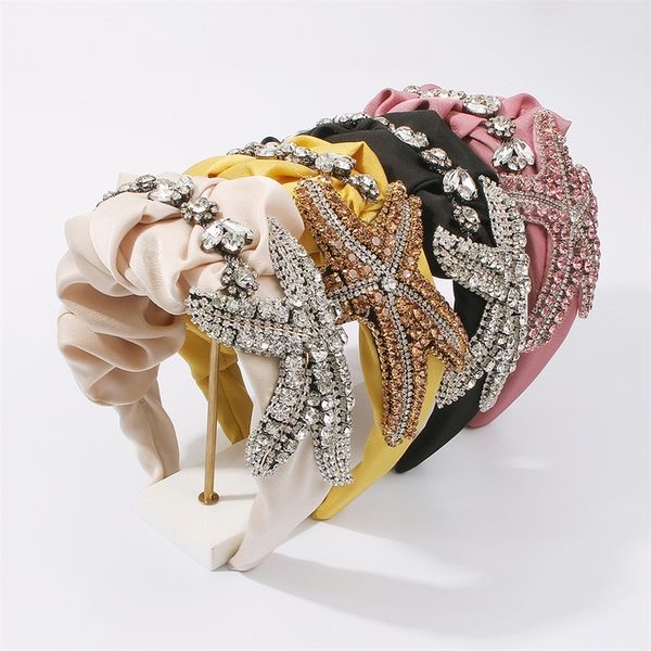 

sea starfish headband hair accessories satin with glass rhinestones hairband for women girls summer spring fashion headdress 220805, Slivery;golden