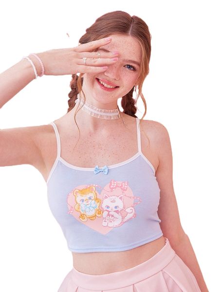 

kawaii cats print ringer cami h6nh#, White