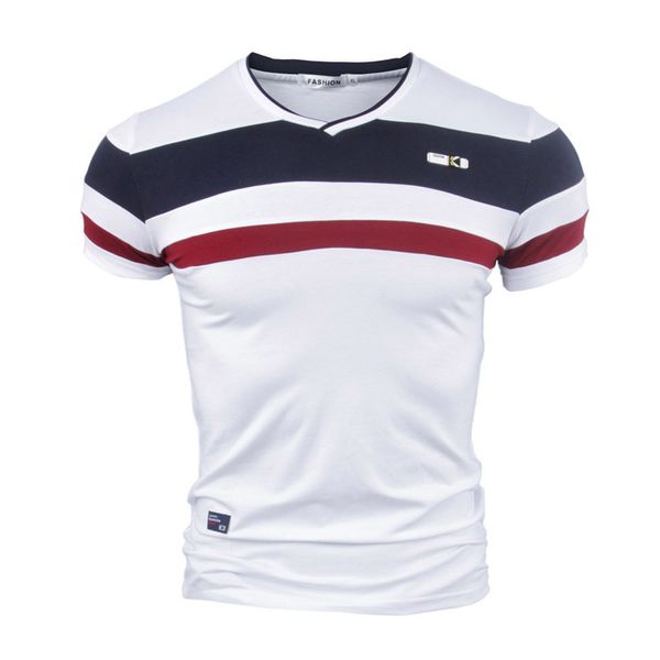 

men short sleeve t shirts summer 100 pure cotton vintage patchwork tees v neck t shirt homme m 4xl 220616, White;black