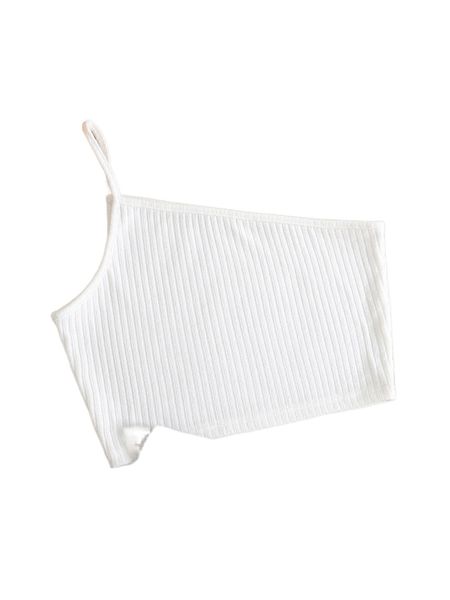 

one shoulder rib-knit g0fn#, White