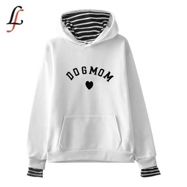 

women hoodies sweatshirts fake two pieces casual dog mom letter print pullovers style female autumn winter hoodies y200610, Black