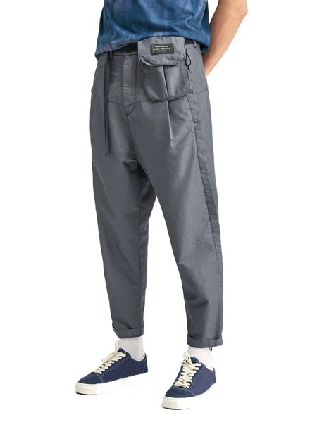 

men slant pocket belted pants with patched detail waist bag k3st#, Black