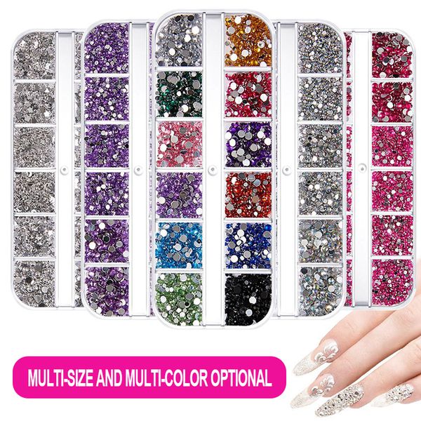 12 Gitter Nail Art Schmuckbohrer 12 Gitter Set Flatback Kristallnägel Strasssteine AB Strass gemischte Größe glänzende Farbe Schmuckzubehör WH0608