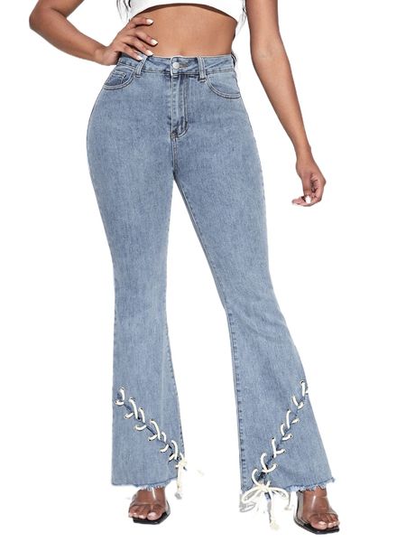 

sxy flare leg lace up jeans k1rb#, Blue