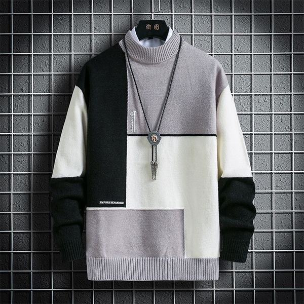 Onnestun Sweater Мужчины зимний высококачественный дизайн сшивания мужской свитер с длинным рукавом вязаный пуловер. Случайный свитер Man Tops 201203
