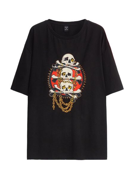 

x forcino illustration men skull print drop shoulder tee 01gc#, White;black