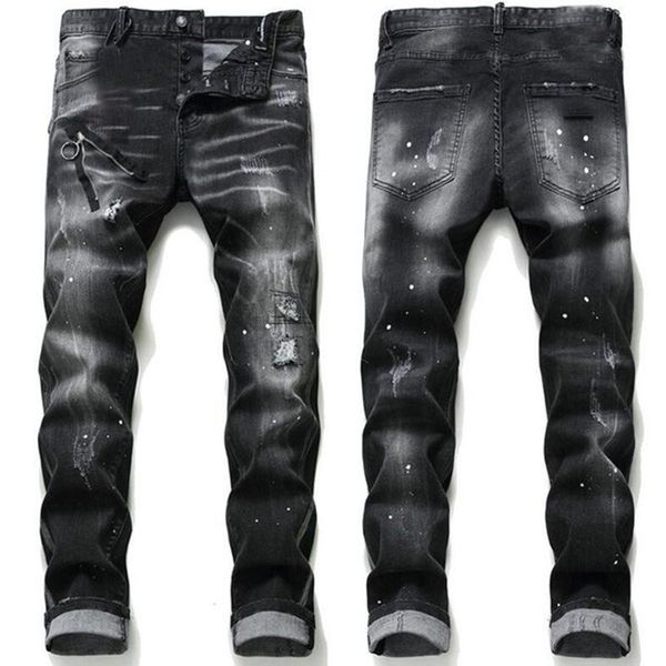 

jean mens rips stretch black jeans fashion slim fit washed motocycle denim pants panelled hip hop trouser dsquare 2 s dsq2s dsqs gid, Blue