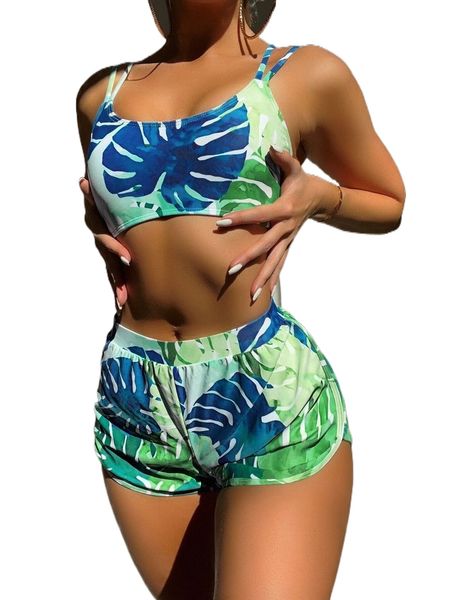 

tropical print shorts bikini swimsuit c0we#, White;black
