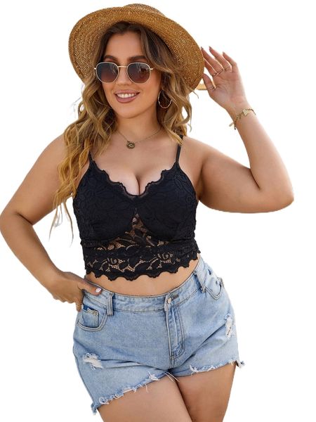 

plus contrast lace crop cami y7sv#, Black