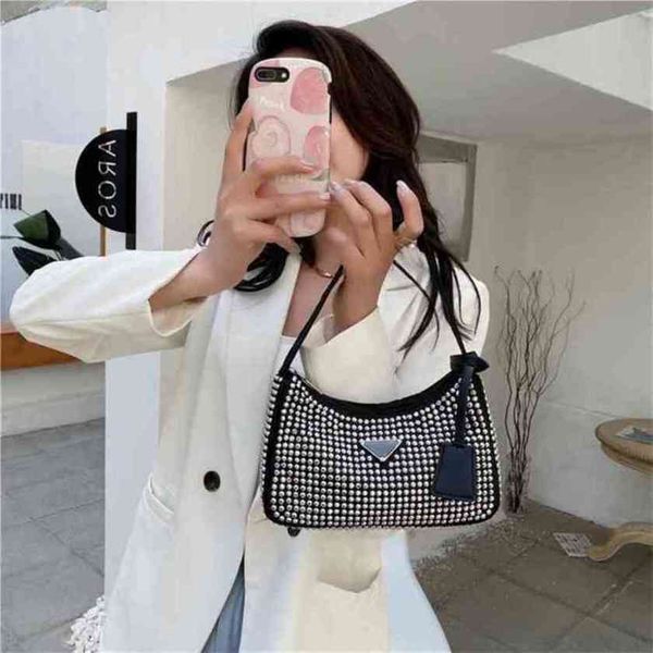 

design luxury fashion bags quality spring hobo underarm full diamond belt drill zipper dinner tote handbagwomen's