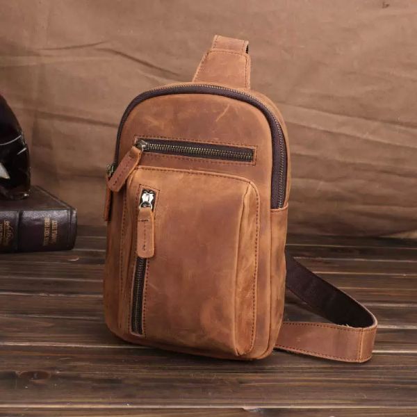 

waist bag handmade crazy horse head cht men's leather one shoulder msenger bag