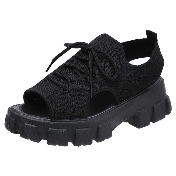 

summer sandals fashion european and american casual sports fly woven thick bottom women's, Black