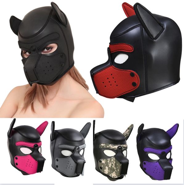 Brand New Fashion Imbottito in lattice di gomma Gioco di ruolo Maschera per cani Cucciolo Cosplay Testa con orecchie Club Schiavo adulto BDSM Giocattoli sexy per coppia