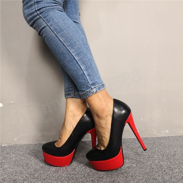 Piattaforma di moda 16 cm Extreme High Heels Women Roun Toe Brevet Leather Women Pumps Lady Party Wedding Scarpe