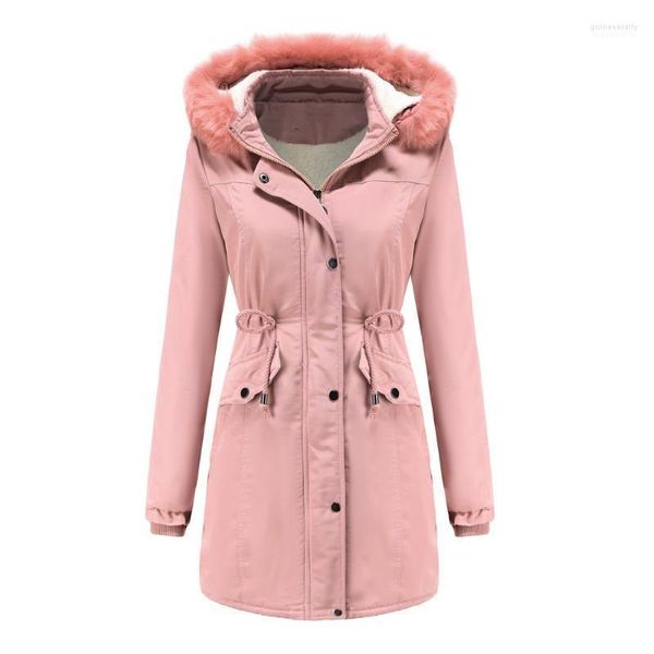 Piumino da donna Parka Donna stile europeo manica lunga con cappuccio Capispalla femminile Giacca invernale con cerniera Donna Guin22