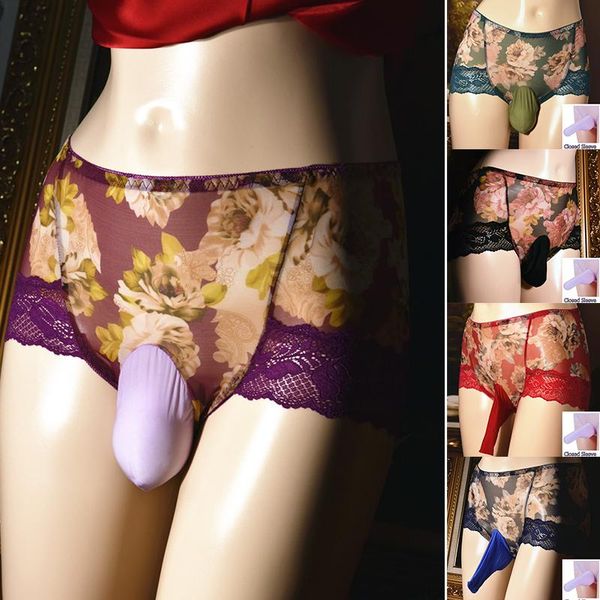 Cuecas cuecas de roupas íntimas calcinha calcinha sexy impressão alta cintura alta gelo seda superfuxy renda com short -shorts sujeira estampada floral