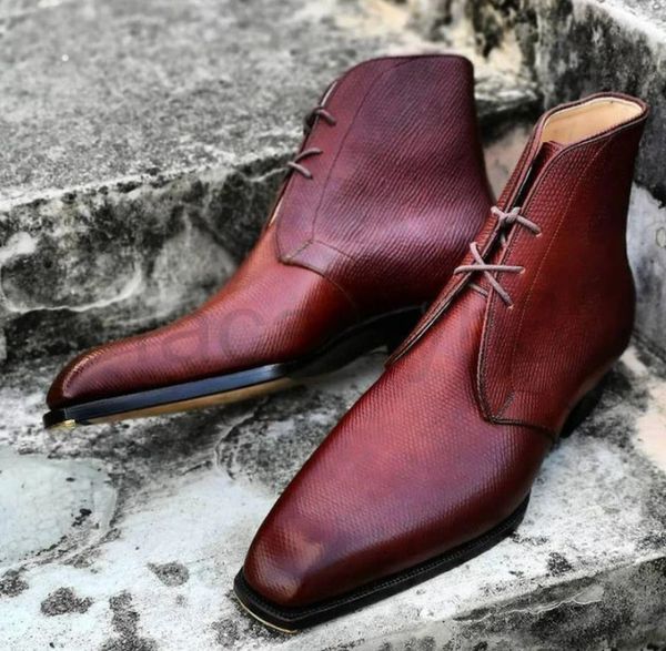 

boots designer red high men's short boots low heel lace up round head pu leather classic british style fashionable hairdresser's, Black