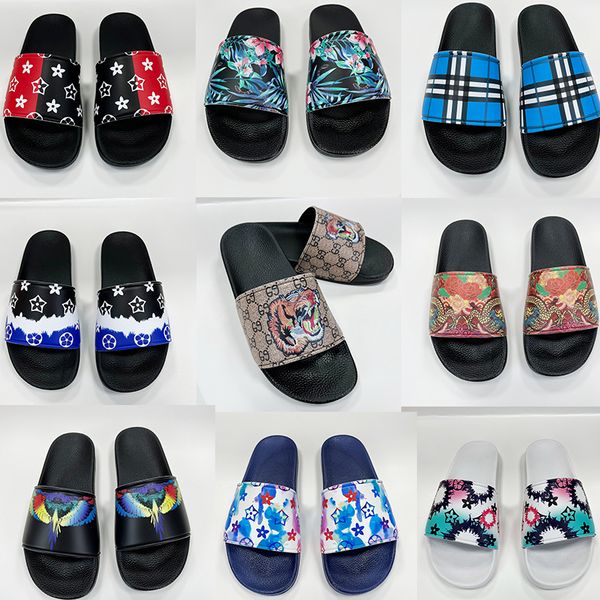 

men women luxury slides sandals designer slippers shoes with printing grid pattern summer beach sandal slipper flat men platform flip flops, Black