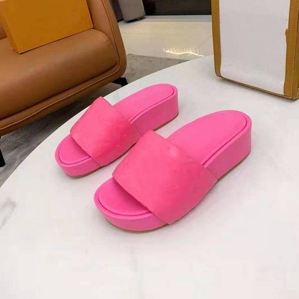 

women printed platform slippers open toe designer heels solid party sliders l beach slides lady flip flops with box, Black