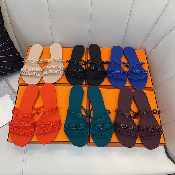 

designer women sandals slipper chaine d'ancre black sandals slides flat flip flops slippers rubber bottom summer beach casual shoes wit