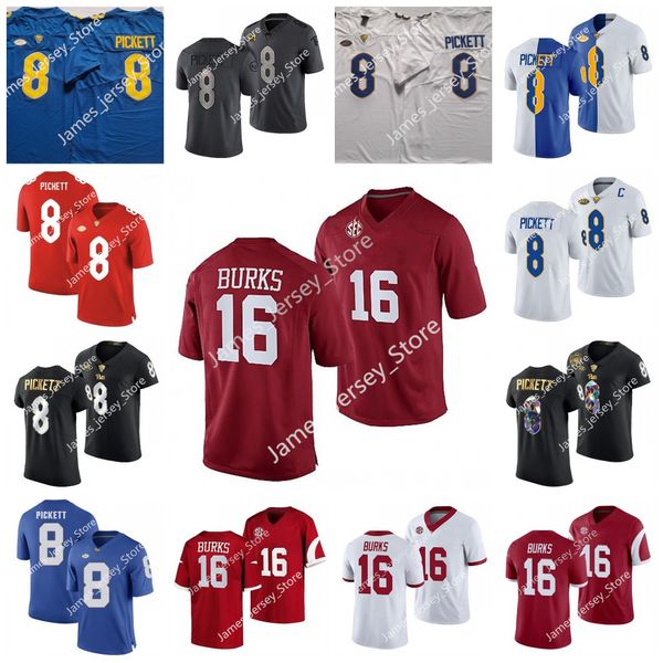 

16 treylon burks jersey 8 kenny pickett jersey custom pitt panthers college football stitched jerseys final projection ahead of the first ro, Black