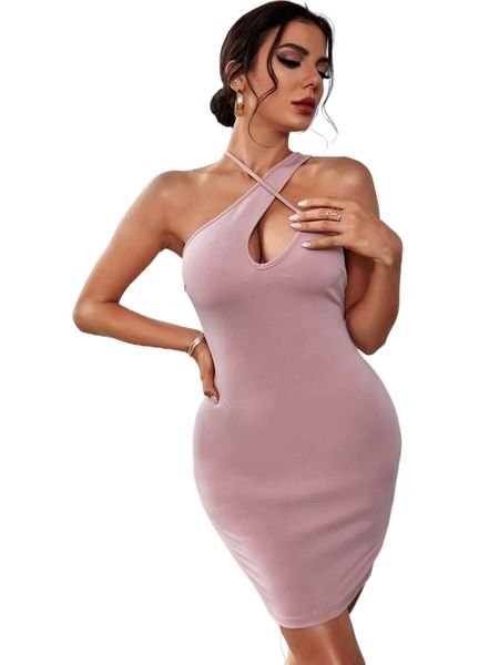 

cut out asymmetrical neck bodycon dress h30b#, Black;gray