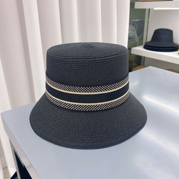 

classic vintage letter ribbon summer fisherman belt straw hat correct edition d embroidery fashion trend sun visor hat for men and women hat, Blue;gray