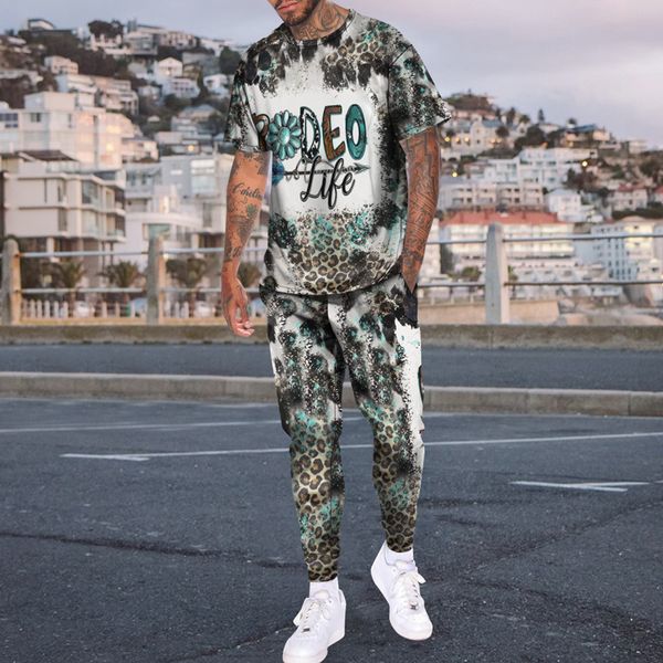 

summer men s suit casual 3d digital printing ethnic elements hip hop t shirt trousers 2 piece set of trendy streetwear 220526, Gray