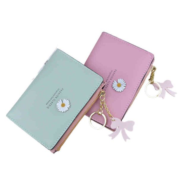 

wallets new fashion 2022 women short wallets design small daisy card holder pu coin purse simple zipper money bag 220625, Red;black