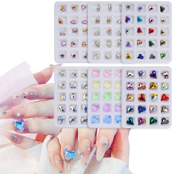 20pcs Set Mix Boyutları Farklı Şekla Tırnak Sanatı Dekorasyonu Renkli AB Irmedge 3D Kristaller Elmaslar Rhinestones Charms Taşlar için Taş Takı DIY