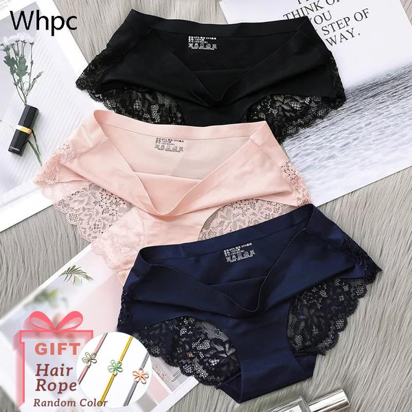 

4xl panties for women lace silk womens lingerie low waist 3pcs big female underwear plus size seamless, Black;pink