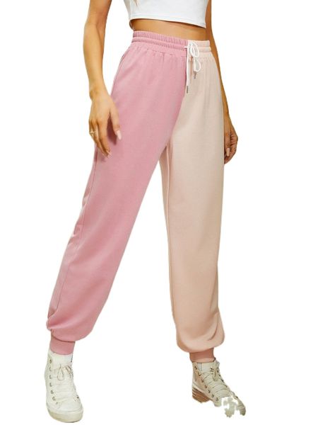 

two tone drawstring waist sweatpants c5f1#, Black;white