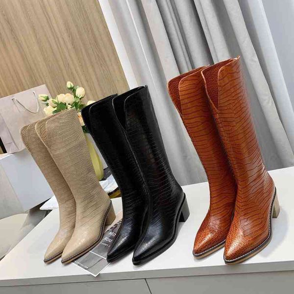 

boots chelsea women's leather high heels pointed winter shoes and square series, Black