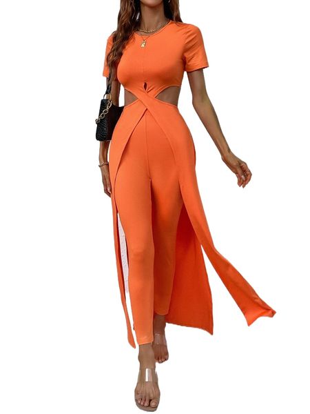 

crisscross split hem & leggings p2x8#, White