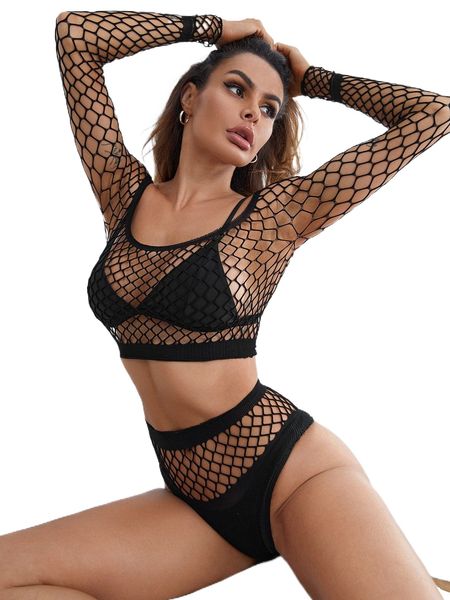 

fishnet set without lingerie set b87g#, Black;red