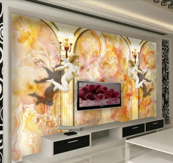 Hohe Qualität 3D Wallpaper Marmor Engel Stereoskopische Wanddekorationen Wohnzimmer Schlafzimmer HD Druck Fototapete TV Kulisse Wand Decaration Aufkleber