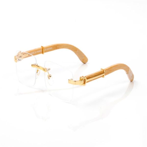 

france fashion rimless sport sunglasses wood legs buffalo horn glasses for men women lunettes wooden bamboo eyewear with red box l2281, White;black