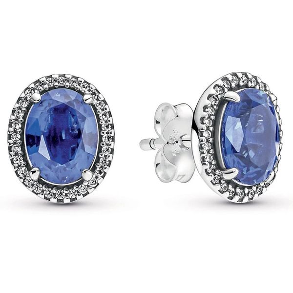 

authentic 925 silver bule diamond stud round earrings luxury designer earrings for pandora style earring with original box su205055, Golden;silver