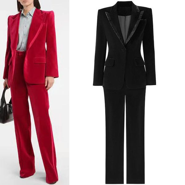 

suits the latest office lady red velvet blazer and pants, White;black