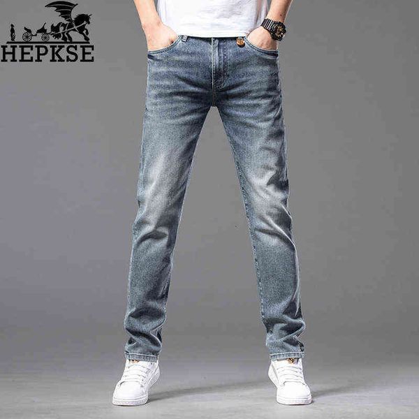 Мужские джинсы дизайнерские роскошные легкие высококачественные дымчато-серые узкие прямые повседневные длинные брюки модный бренд тонкие WK5V