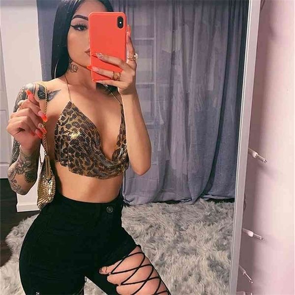 Sexy Metal Chain Snake Liginas Crop Top Women Snake Leopard Tops