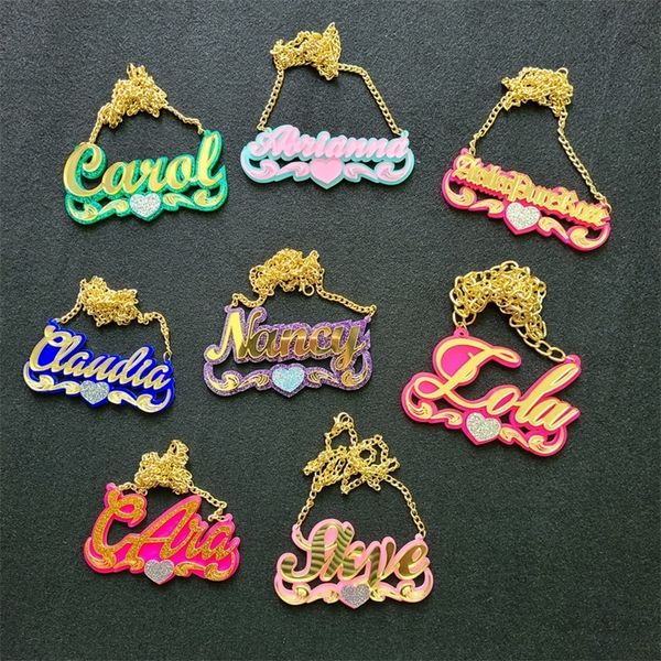 

acrylic made little kids personalized nameplates pendant necklace 220718, Silver