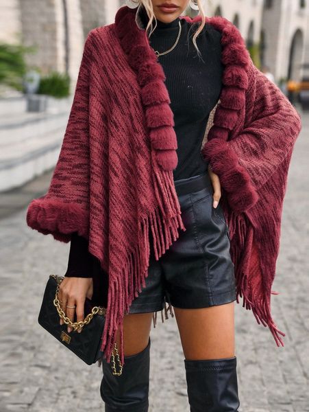 

fuzzy trim fringe hem space dye batwing sleeve cardigan q3vy#, White;black