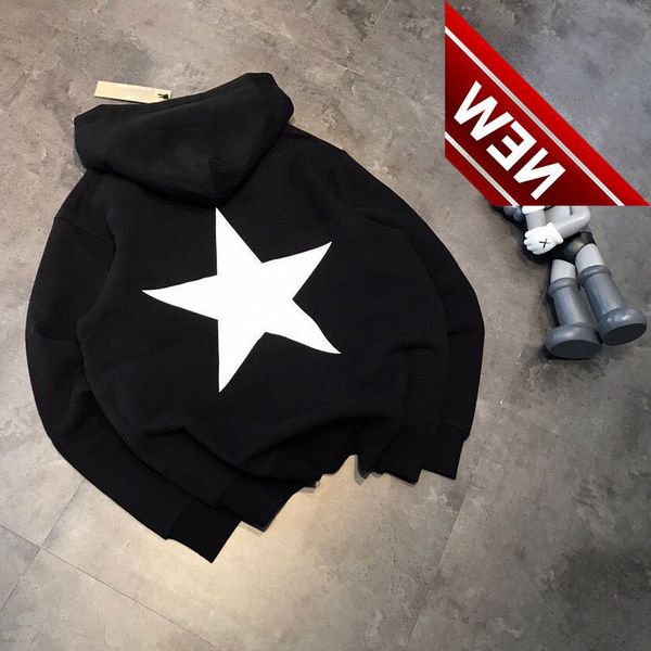 

trendy high street double line ess five-star printed plush hooded sweater men's and women's fashion couple leisure, Black