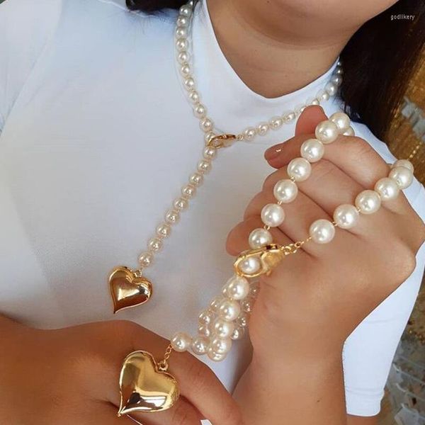 Ketten Mode Sumulated Perle Choker Halsketten Für Frauen Koreanische Gold Herz Liebe Anhänger Halskette Grils Vintage Collier Schmuck Geschenk Godl22