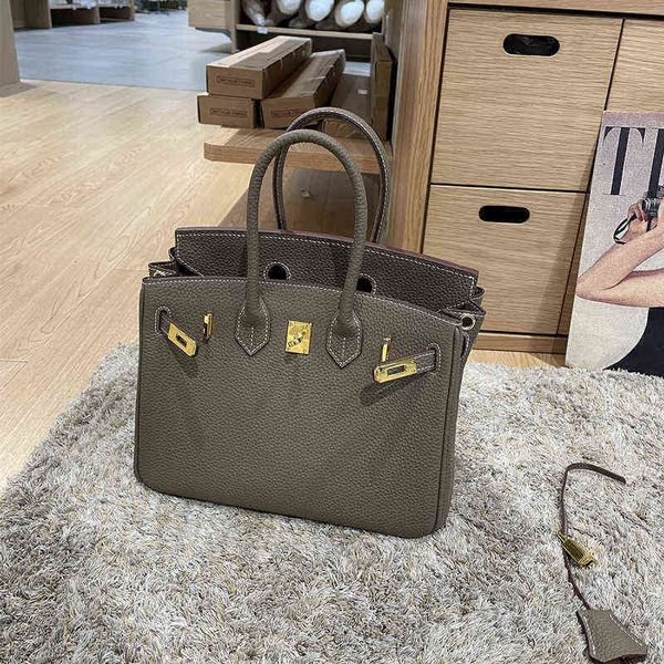 

family h birkin bag designer handbag french lychee pattern platinum leather layer cow handbag large capacity women's soft leather shoul