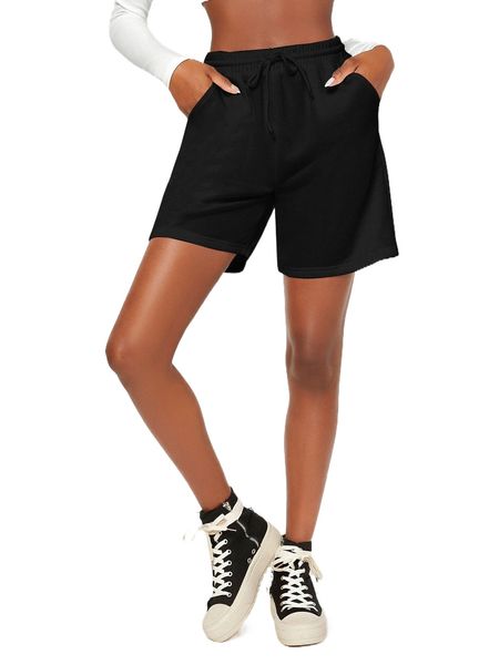 

drawstring waist slant pocket track shorts w1up#, White;black